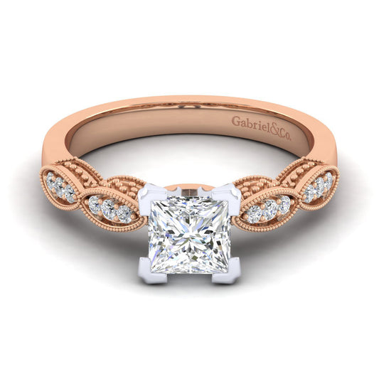 14K White-Rose Gold Princess Cut Diamond Engagement Ring