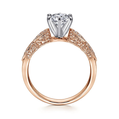 14K White-Rose Gold Round Diamond Engagement Ring