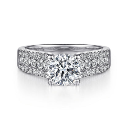 14K White Gold Round Wide Band Diamond Channel Set Engagement Ring