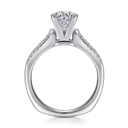 14K White Gold Round Wide Band Diamond Channel Set Engagement Ring