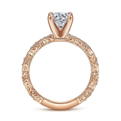 Vintage Inspired 14K Rose Gold Round Diamond Engagement Ring
