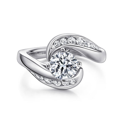 14K White Gold Round Bypass Diamond Channel Set Engagement Ring