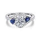 14K White Gold Round Three Stone Sapphire and Diamond Engagement Ring