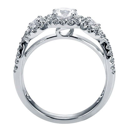 Platinum Round Three Stone Halo Diamond Engagement Ring