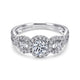 14K White Gold Round Three Stone Halo Diamond Engagement Ring