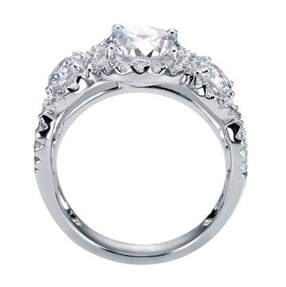 Platinum Round Three Stone Halo Diamond Engagement Ring