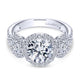 14K White Gold Round Three Stone Halo Diamond Engagement Ring