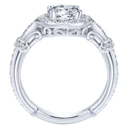 Art Deco 18K White Gold Round Halo Diamond Engagement Ring