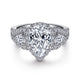 14K White Gold Pear Shape Three Stone Halo Diamond Engagement Ring