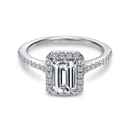14K White Gold Emerald Halo Diamond Engagement Ring
