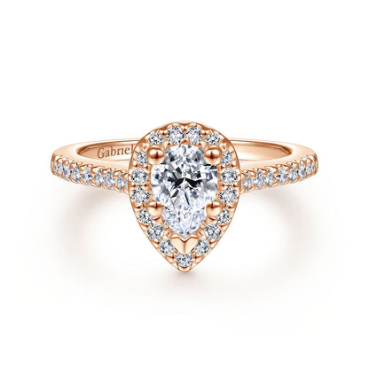 14K Rose Gold Pear Shape Halo Diamond Engagement Ring