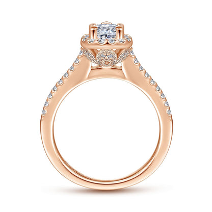 14K Rose Gold Pear Shape Halo Diamond Engagement Ring