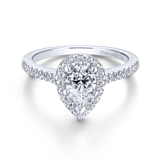18K White Gold Pear Shape Halo Diamond Engagement Ring