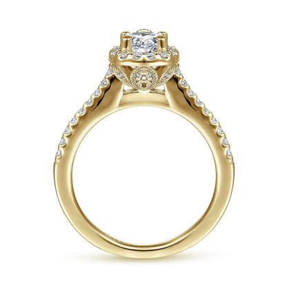 14K Yellow Gold Pear Shape Halo Diamond Engagement Ring