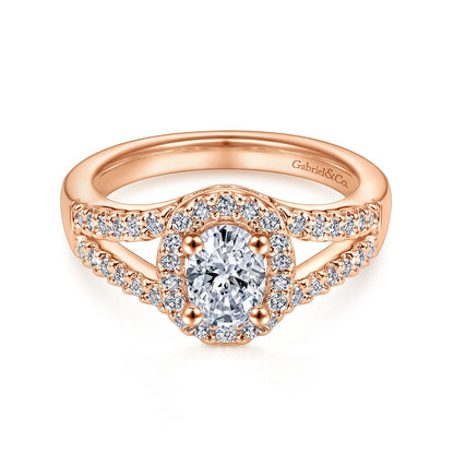 14K Rose Gold Oval Halo Diamond Engagement Ring