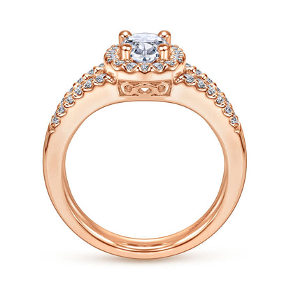 14K Rose Gold Oval Halo Diamond Engagement Ring
