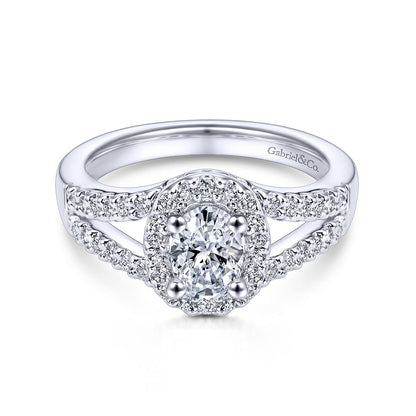 14K White Gold Oval Halo Diamond Engagement Ring