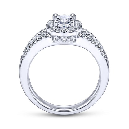 14K White Gold Oval Halo Diamond Engagement Ring