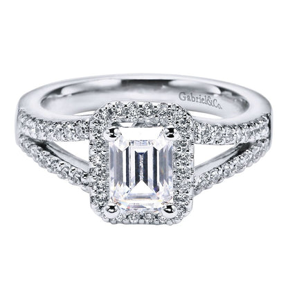 Platinum Emerald Halo Diamond Engagement Ring