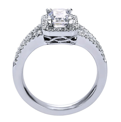 Platinum Emerald Halo Diamond Engagement Ring