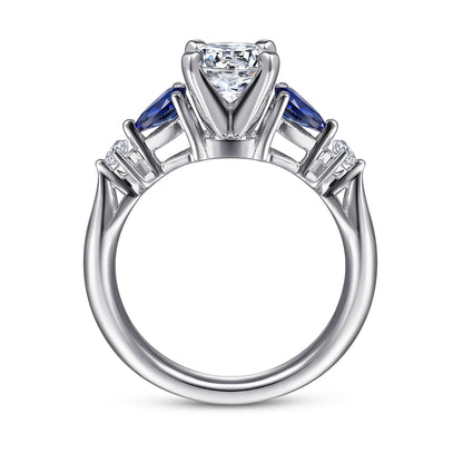 Platinum Round Five Stone Sapphire and Diamond Engagement Ring