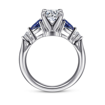 18K White Gold Round Five Stone Sapphire and Diamond Engagement Ring