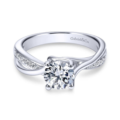 18K White Gold Round Bypass Diamond Engagement Ring