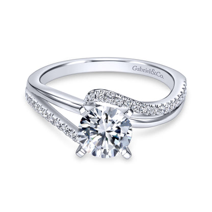 18K White Gold Round Bypass Diamond Engagement Ring