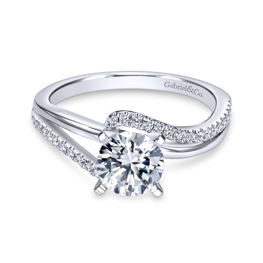 18K White Gold Round Bypass Diamond Engagement Ring