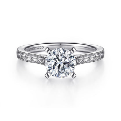 Vintage Inspired 14K White Gold Round Solitaire Engagement Ring