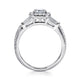 14K White Gold Three Stone Halo Emerald Cut Diamond Channel Set Engagement Ring