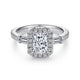 18K White Gold Three Stone Halo Emerald Cut Diamond Channel Set Engagement Ring