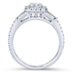 18K White Gold Three Stone Halo Emerald Cut Diamond Channel Set Engagement Ring