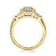 14K Yellow Gold Three Stone Halo Emerald Cut Diamond Channel Set Engagement Ring