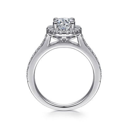 Vintage Inspired 14K White Gold Round Halo Diamond Engagement Ring