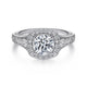 Vintage Inspired 14K White Gold Cushion Halo Round Diamond Engagement Ring