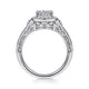 Vintage Inspired 14K White Gold Cushion Halo Round Diamond Engagement Ring