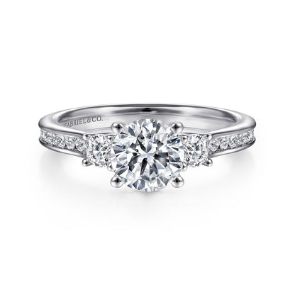 14K White Gold Round Three Stone Diamond Channel Set Engagement Ring