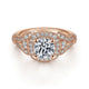 Vintage Inspired 14K Rose Gold Cushion Halo Round Diamond Engagement Ring