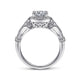 Vintage Inspired Platinum Cushion Halo Round Diamond Engagement Ring