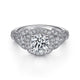 Vintage Inspired 14K White Gold Cushion Halo Round Diamond Engagement Ring