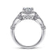 Vintage Inspired 14K White Gold Cushion Halo Round Diamond Engagement Ring