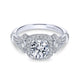 Vintage Inspired 18K White Gold Cushion Halo Round Diamond Engagement Ring