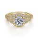 Vintage Inspired 14K Yellow Gold Cushion Halo Round Diamond Engagement Ring