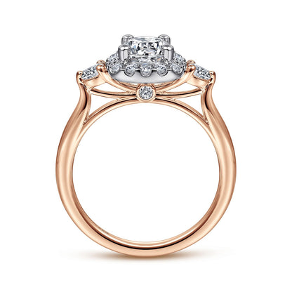 14K Rose Gold Cushion Halo Round Diamond Engagement Ring