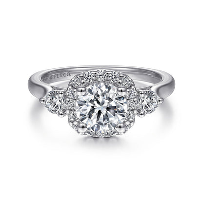 Platinum Cushion Halo Round Diamond Engagement Ring