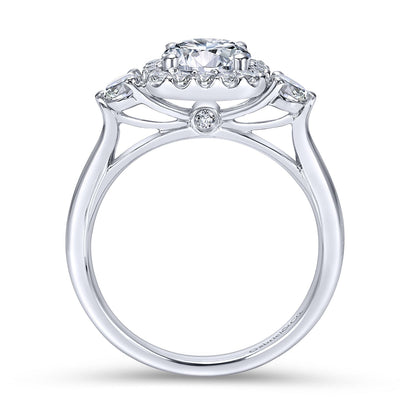 18K White Gold Cushion Halo Round Diamond Engagement Ring