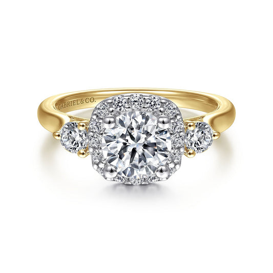 14K Yellow Gold Cushion Halo Round Diamond Engagement Ring