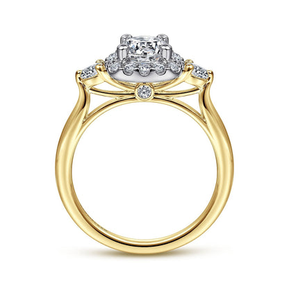 14K Yellow Gold Cushion Halo Round Diamond Engagement Ring