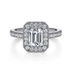 Vintage Inspired 14K White Gold Emerald Halo Diamond Engagement Ring
